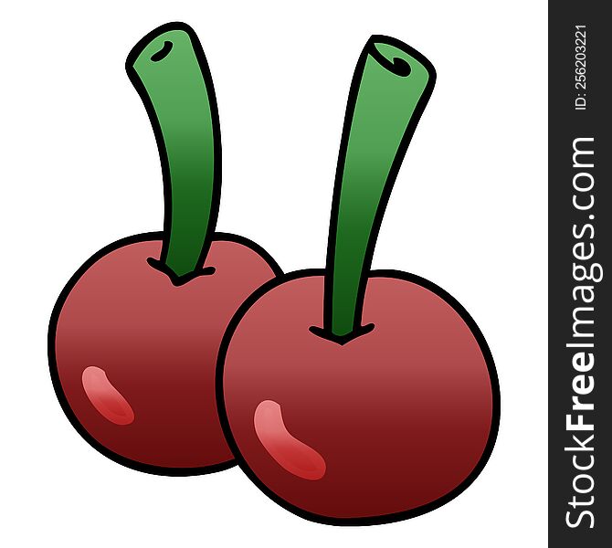 gradient shaded quirky cartoon cherries. gradient shaded quirky cartoon cherries