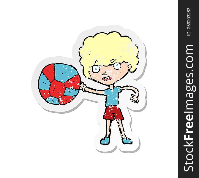 retro distressed sticker of a cartoon boy and ball