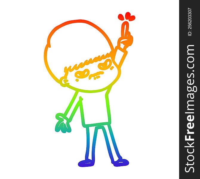 rainbow gradient line drawing of a angry cartoon boy