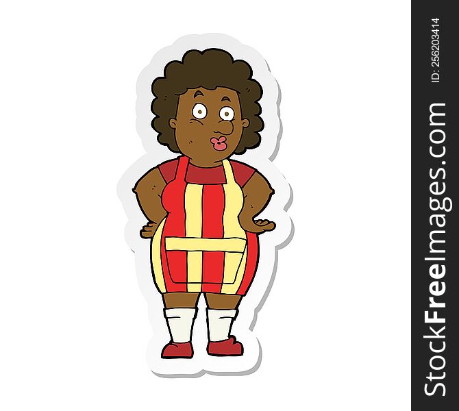 Sticker Of A Cartoon Woman In Kitchen Apron