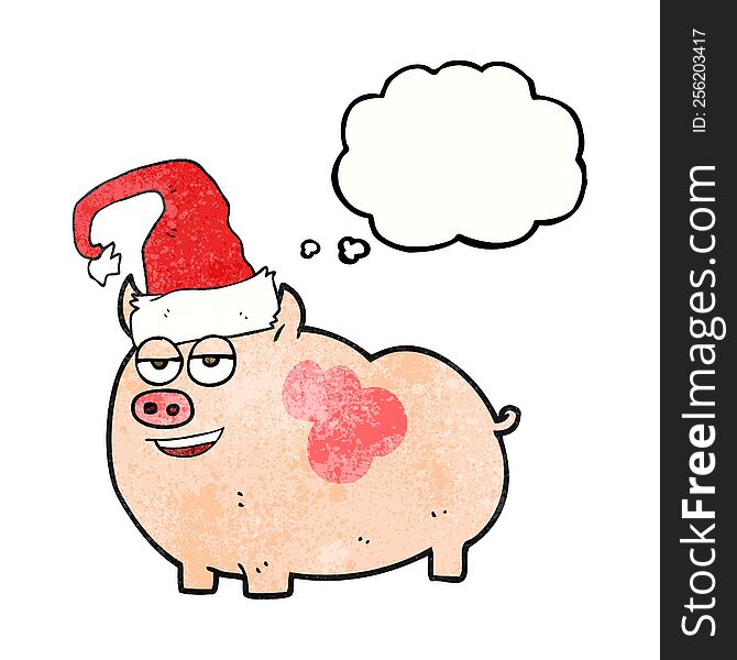 Thought Bubble Textured Cartoon Christmas Pig