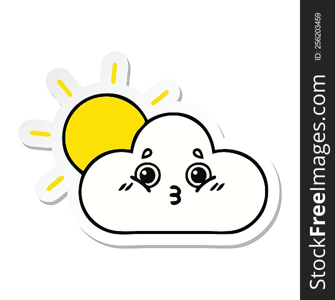 Sticker Of A Cute Cartoon Sun And Cloud