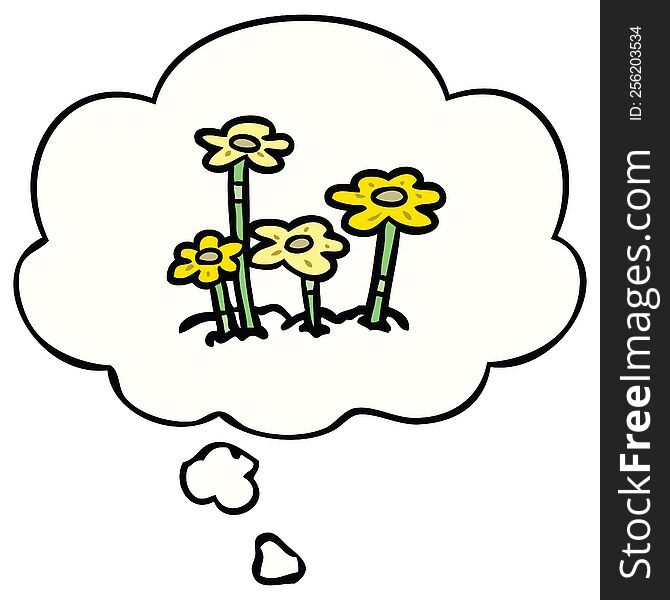 Cartoon Flowers And Thought Bubble