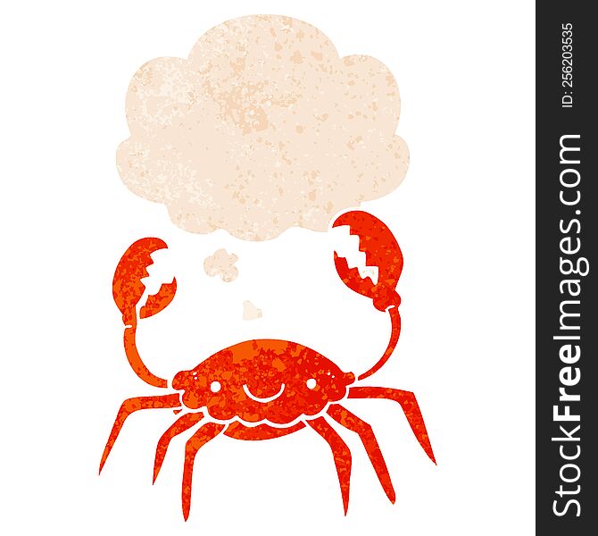 cartoon crab with thought bubble in grunge distressed retro textured style. cartoon crab with thought bubble in grunge distressed retro textured style