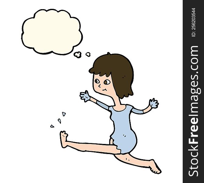 Cartoon Happy Woman Kicking With Thought Bubble