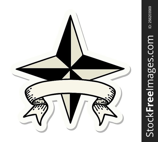 Tattoo Sticker With Banner Of A Star Symbol