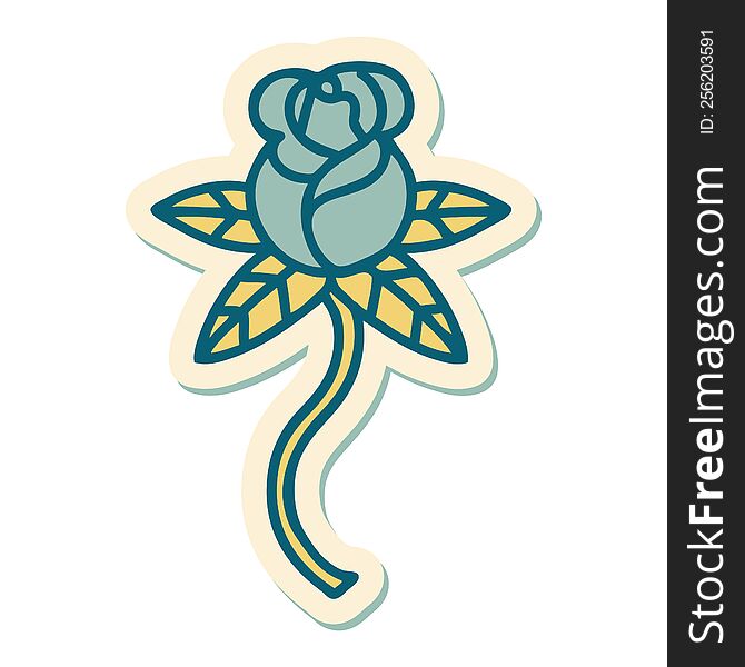sticker of tattoo in traditional style of rose. sticker of tattoo in traditional style of rose