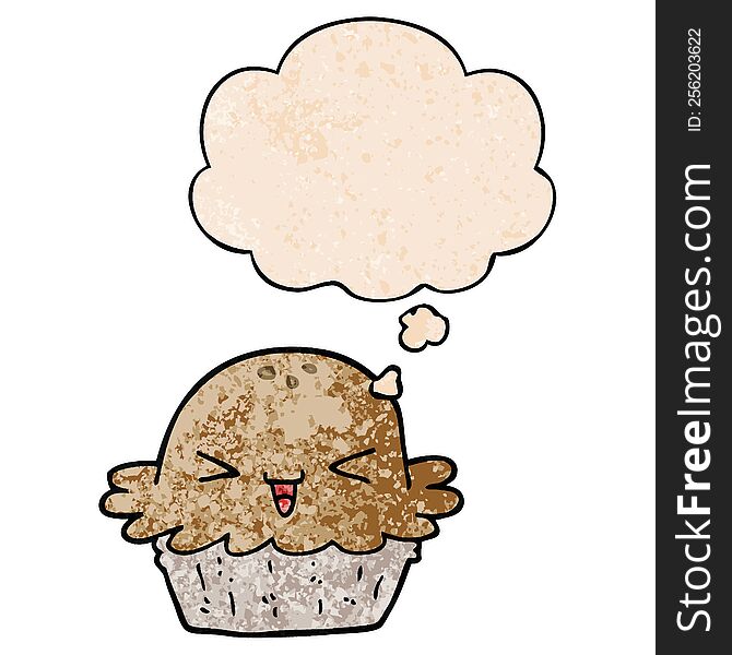 Cute Cartoon Pie And Thought Bubble In Grunge Texture Pattern Style