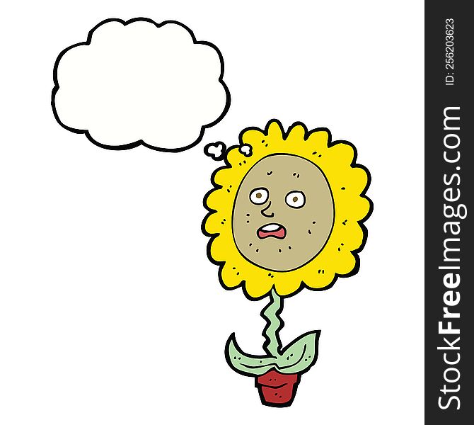 Cartoon Flower With Face With Thought Bubble