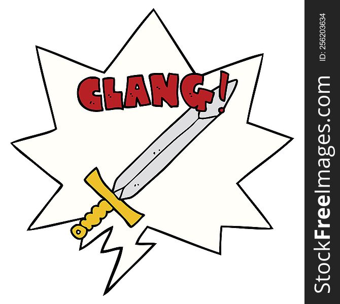 Cartoon Clanging Sword And Speech Bubble