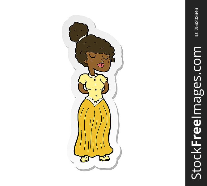 sticker of a cartoon pretty victorian woman