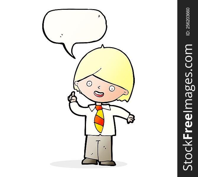 Cartoon School Boy Answering Question With Speech Bubble