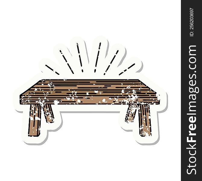 Grunge Sticker Of Tattoo Style Wood Table