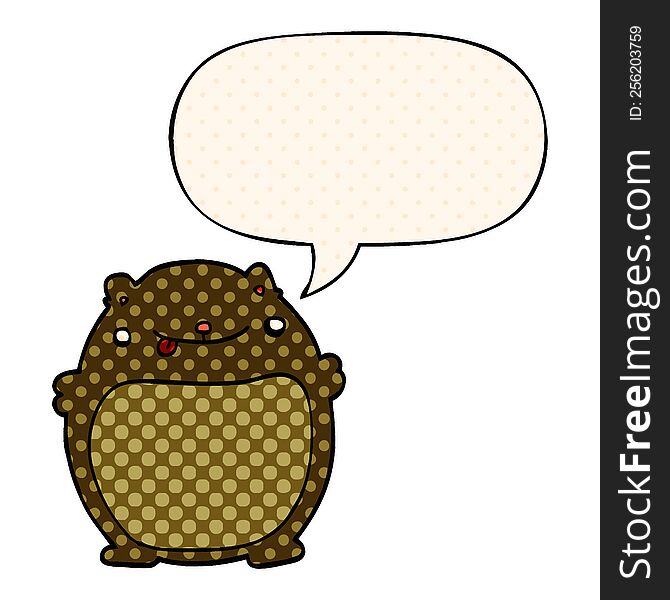 Cartoon Fat Bear And Speech Bubble In Comic Book Style