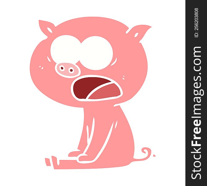 Flat Color Style Cartoon Sitting Pig Shouting