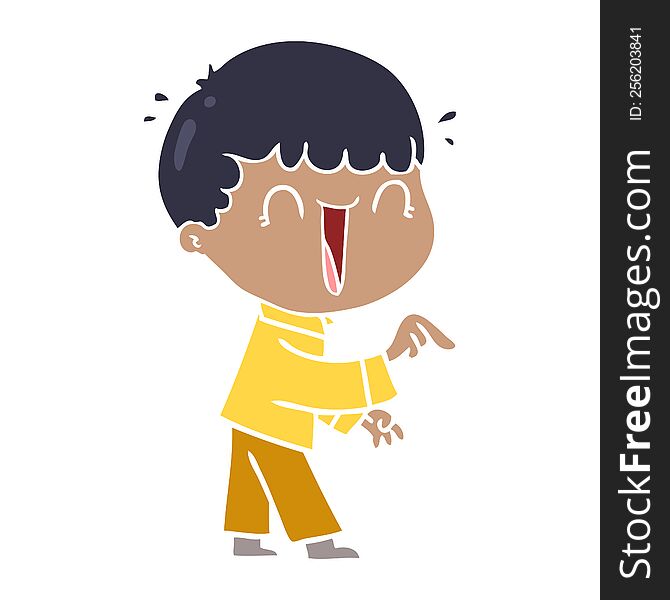 laughing flat color style cartoon man pointing finger