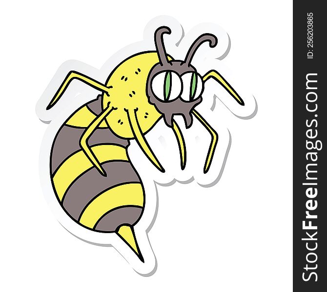 sticker of a quirky hand drawn cartoon wasp