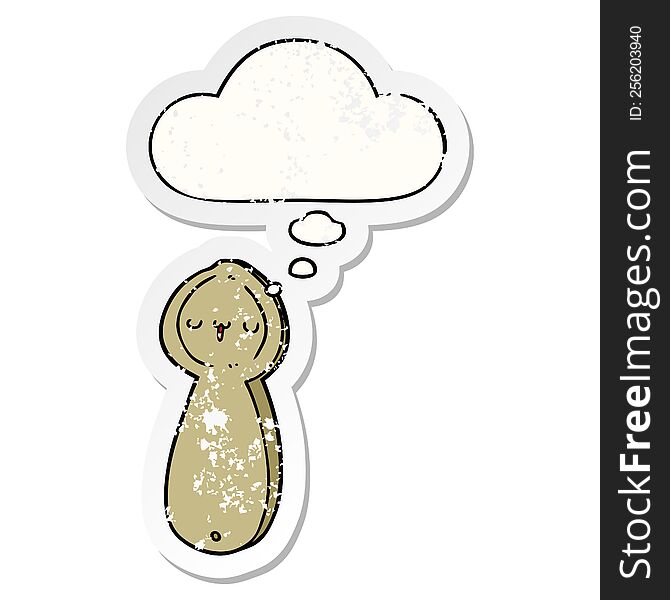 Cartoon Spoon And Thought Bubble As A Distressed Worn Sticker