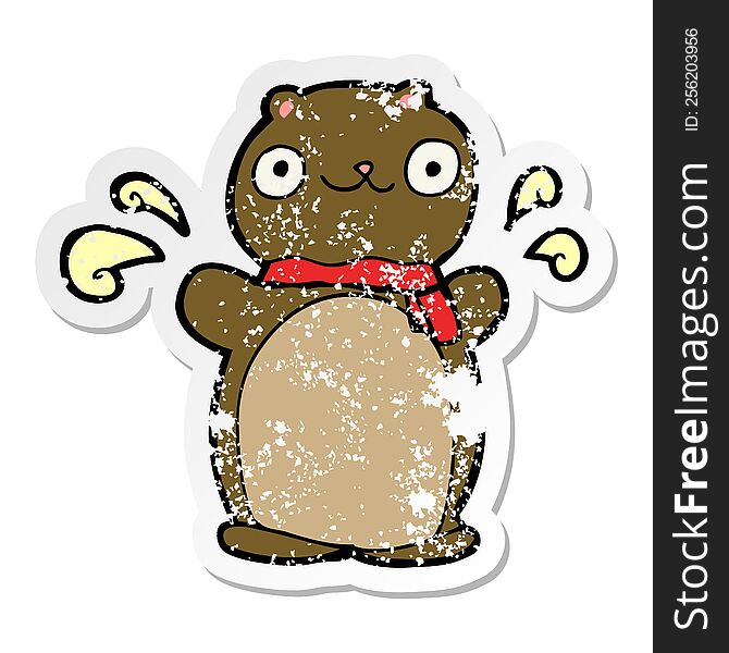 Distressed Sticker Of A Cartoon Happy Teddy Bear