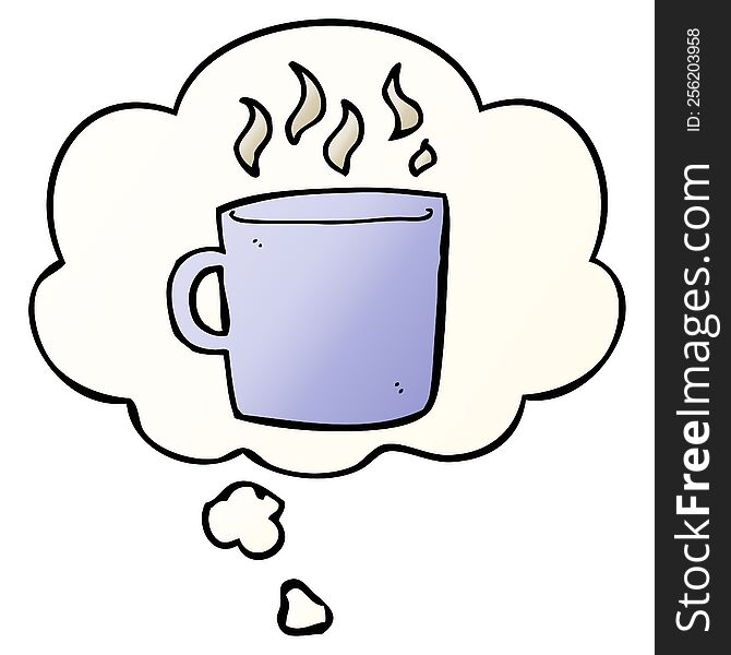 Cartoon Hot Cup Of Coffee And Thought Bubble In Smooth Gradient Style