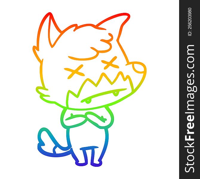 rainbow gradient line drawing cartoon cross eyed fox