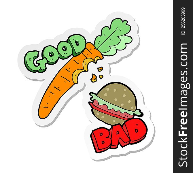 sticker of a cartoon good and bad food