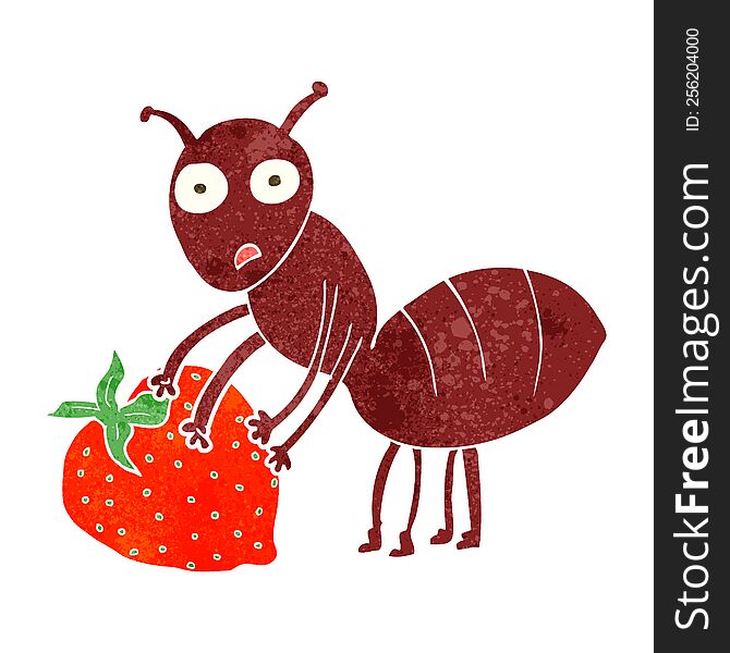 retro cartoon ant with berry