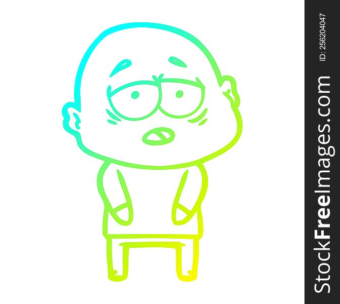 Cold Gradient Line Drawing Cartoon Tired Bald Man