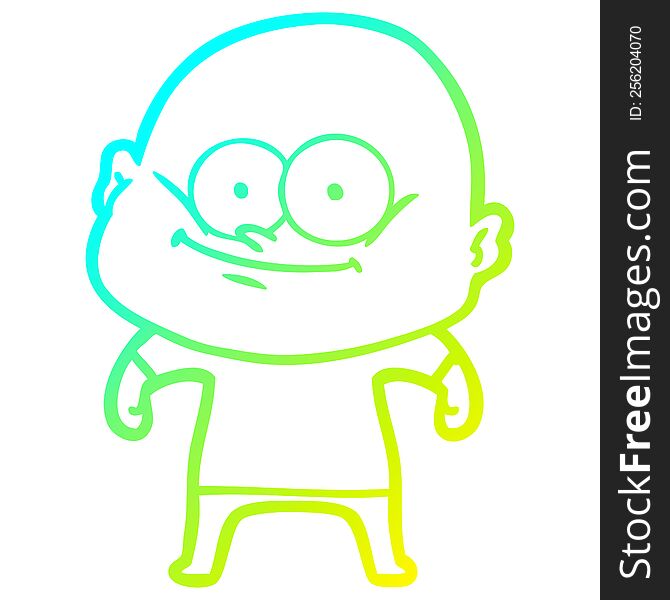 cold gradient line drawing of a cartoon bald man staring
