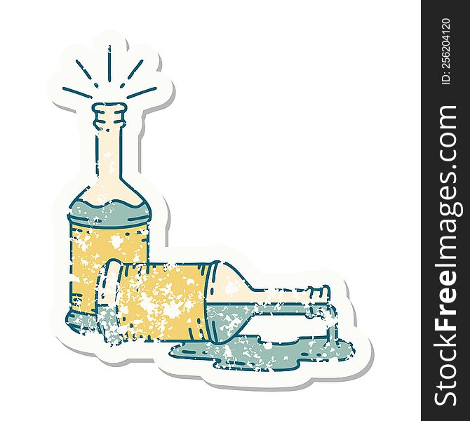 grunge sticker of tattoo style beer bottles