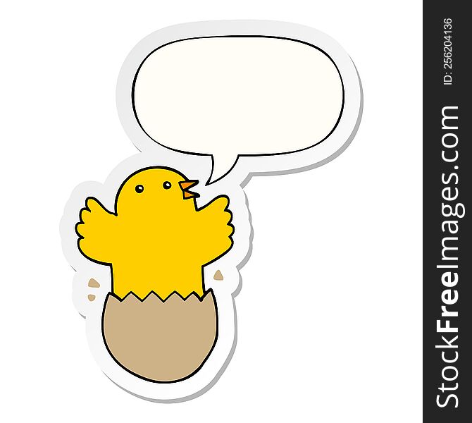 cartoon hatching bird with speech bubble sticker
