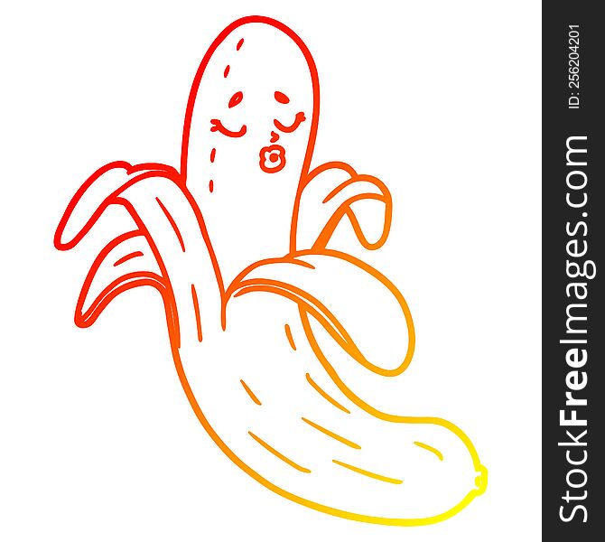 warm gradient line drawing of a cartoon best quality organic banana
