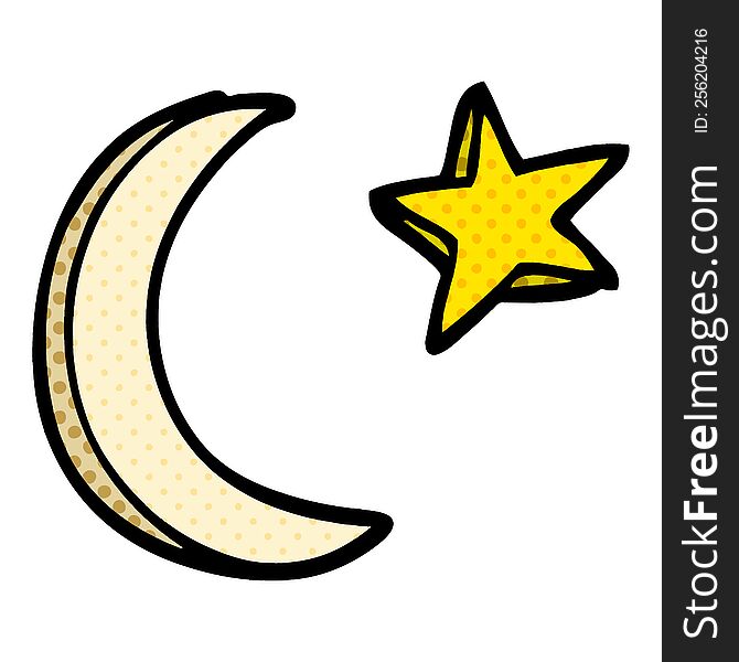 Cartoon Doodle Moon And Star Shape