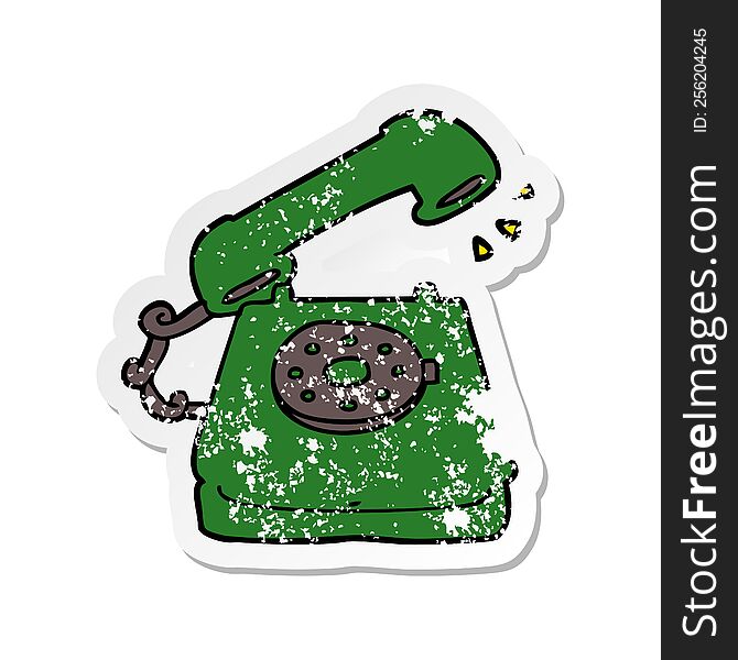 Distressed Sticker Of A Cartoon Old Telephone