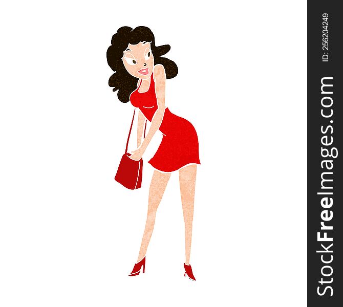 cartoon woman looking in handbag