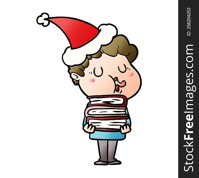 Gradient Cartoon Of A Man Singing Wearing Santa Hat