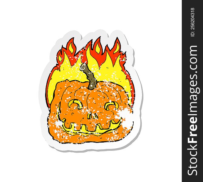 Retro Distressed Sticker Of A Cartoon Burning Pumpkin