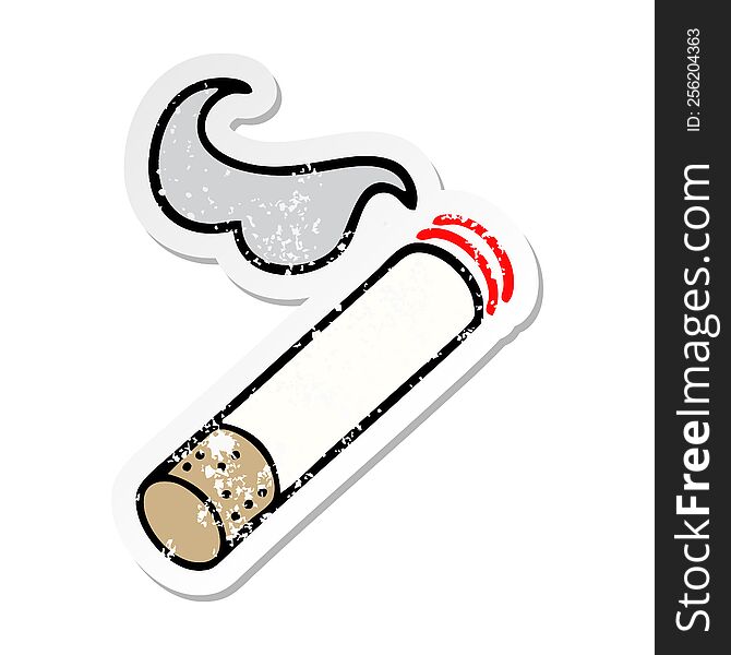 distressed sticker of a cute cartoon cigarette smoke