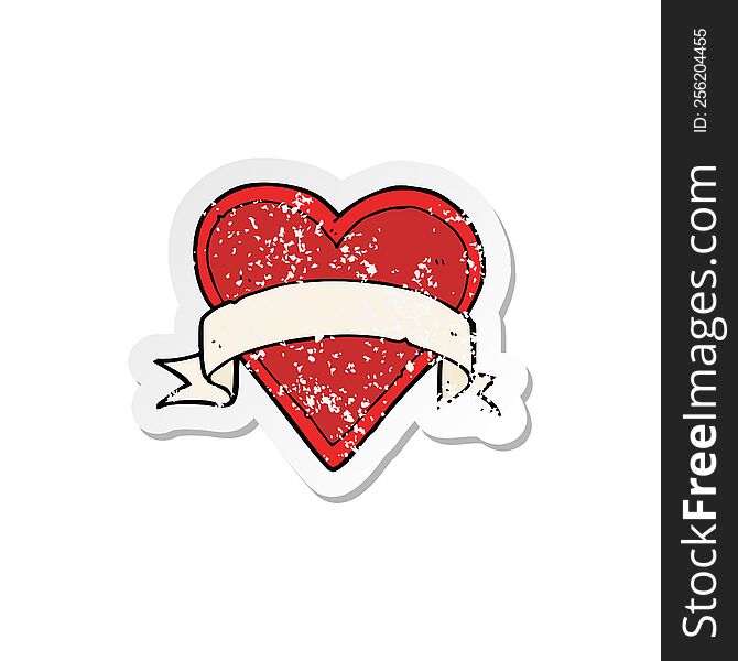 Retro Distressed Sticker Of A Cartoon Love Heart Tattoo