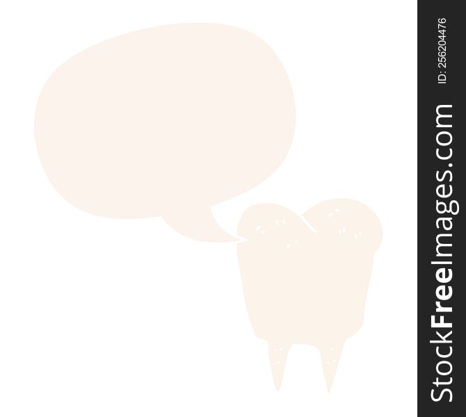 Cartoon Tooth And Speech Bubble In Retro Style