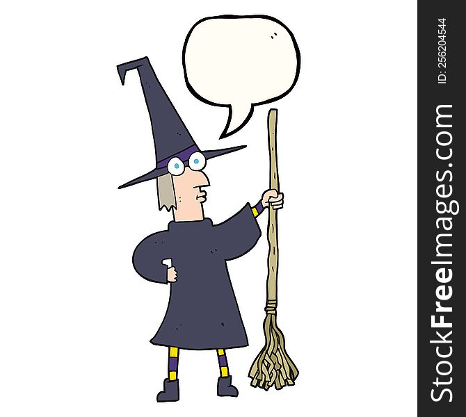 Speech Bubble Cartoon Witch With Broom