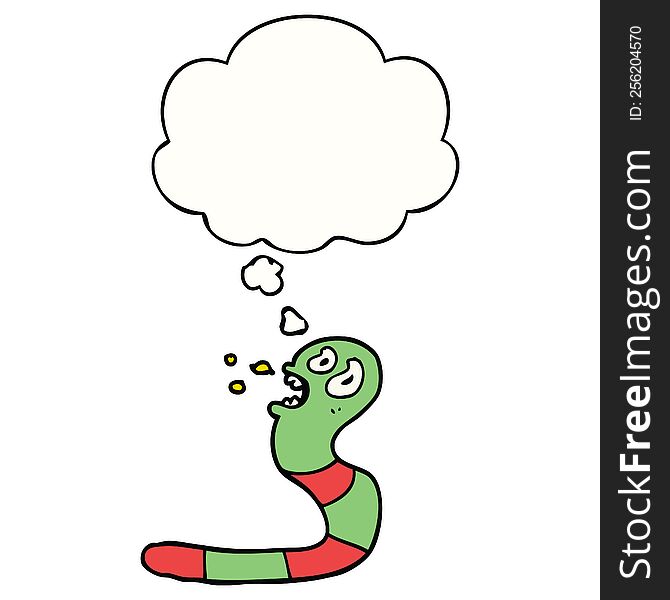 cartoon frightened worm with thought bubble. cartoon frightened worm with thought bubble