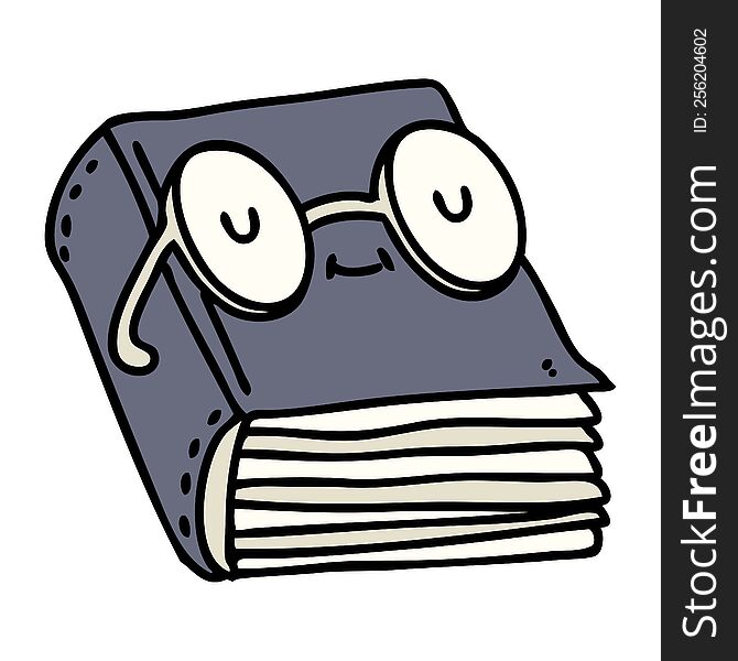 cartoon of a book wearing spectacles. cartoon of a book wearing spectacles