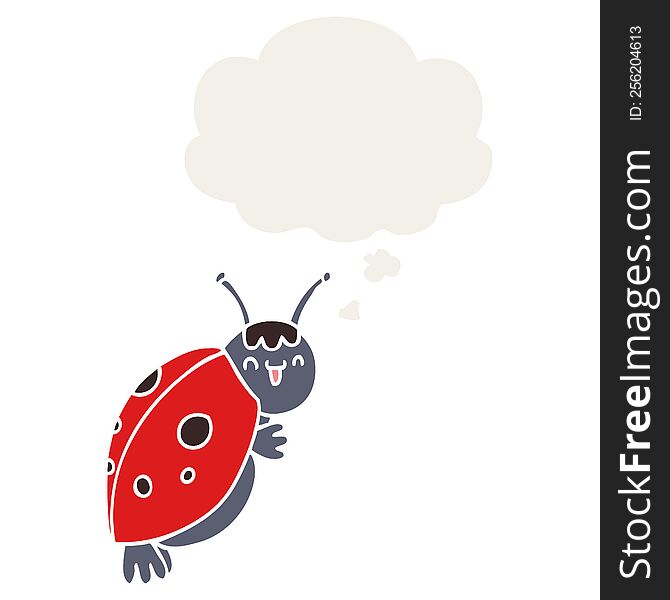 cute cartoon ladybug with thought bubble in retro style