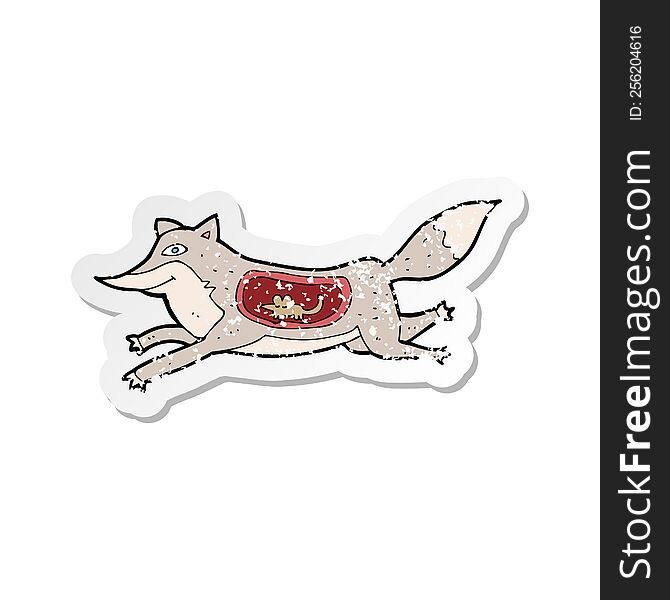 Retro Distressed Sticker Of A Cartoon Wolf With Mouse In Belly