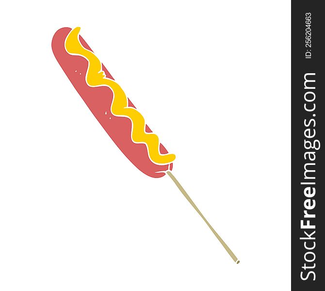 Flat Color Illustration Of A Cartoon Hotdog On A Stick