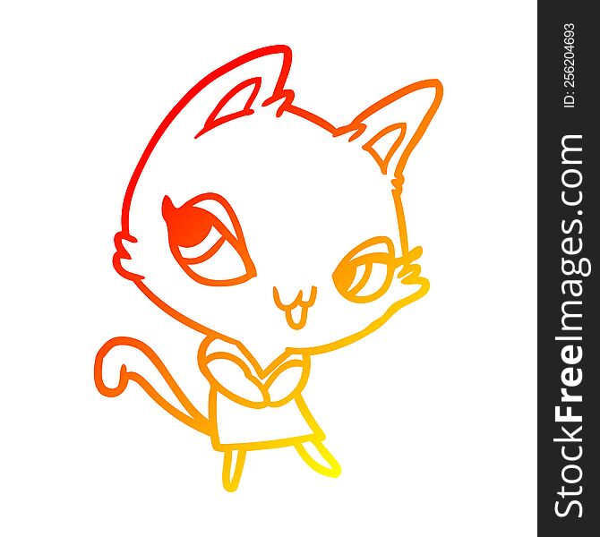warm gradient line drawing of a cute female cat