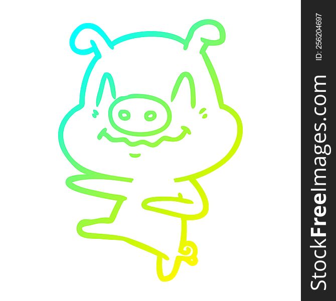Cold Gradient Line Drawing Nervous Cartoon Pig Dancing