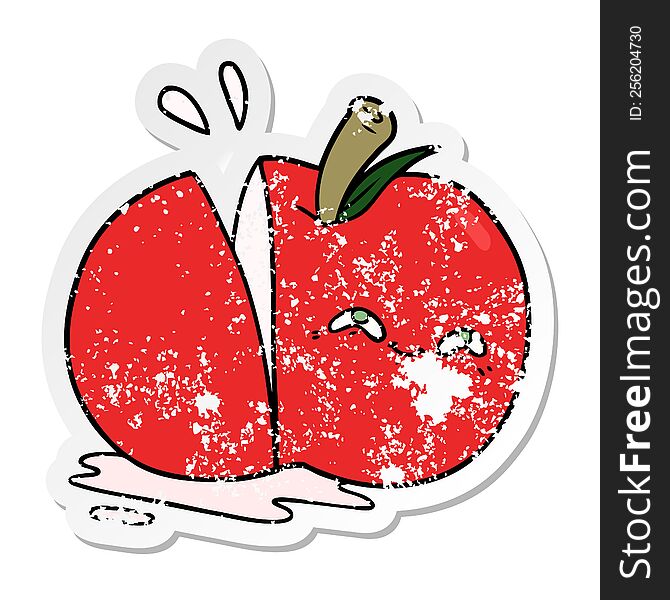 Distressed Sticker Of A Cartoon Sliced Apple