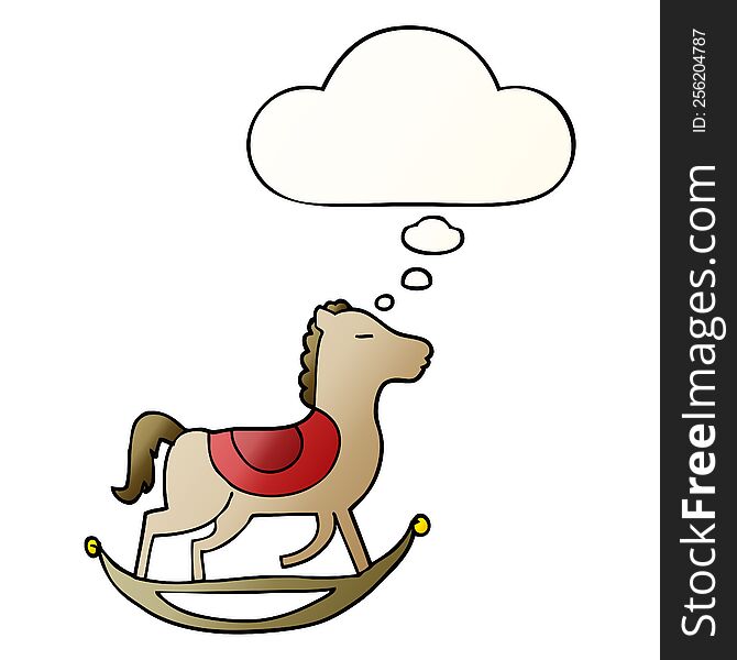 cartoon rocking horse with thought bubble in smooth gradient style